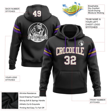 Uksn Individuelles Bestickt Schwarz Weiß Altgold-Violett Football Pullover Sweatshirt Hoodie