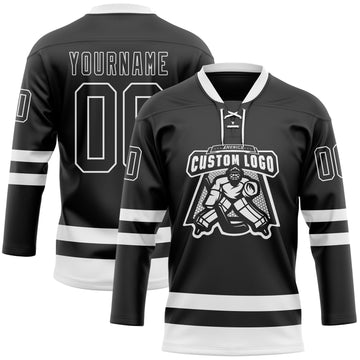 Uksn Individuelles Schwarz Weiß Eishockey-Trikot mit Schnürkragen