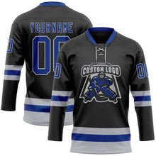Laden Sie das Bild in den Galerie-Viewer, Uksn Individuelles Schwarz Royalblau-Grau Eishockey-Trikot mit Schnürkragen

