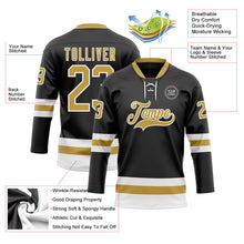 Laden Sie das Bild in den Galerie-Viewer, Uksn Individuelles Schwarz Altgold-Weiß Eishockey-Trikot mit Schnürkragen
