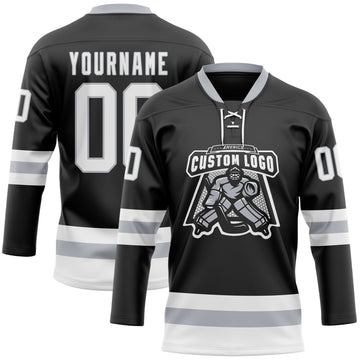 Uksn Individuelles Schwarz Weiß-Grau Eishockey-Trikot mit Schnürkragen