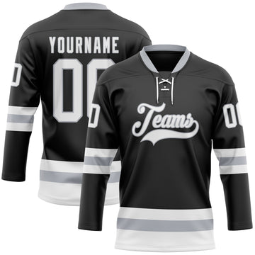 Uksn Individuelles Schwarz Weiß-Grau Eishockey-Trikot mit Schnürkragen