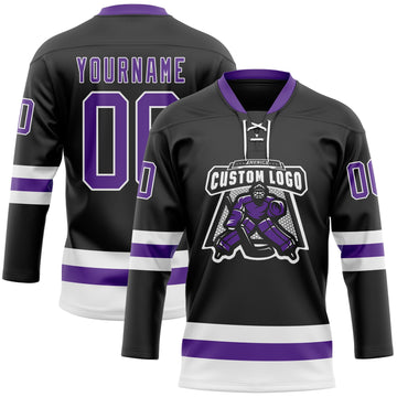 Uksn Individuelles Schwarz Violett-Weiß Eishockey-Trikot mit Schnürkragen