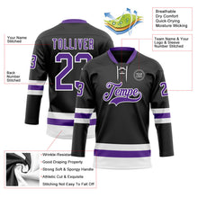 Laden Sie das Bild in den Galerie-Viewer, Uksn Individuelles Schwarz Violett-Weiß Eishockey-Trikot mit Schnürkragen
