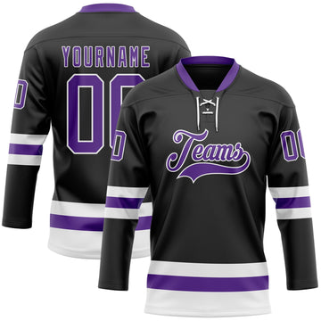 Uksn Individuelles Schwarz Violett-Weiß Eishockey-Trikot mit Schnürkragen