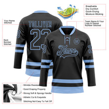 Laden Sie das Bild in den Galerie-Viewer, Uksn Individuelles Schwarz Hellblau Eishockey-Trikot mit Schnürkragen
