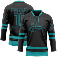 Laden Sie das Bild in den Galerie-Viewer, Uksn Individuelles Schwarz Petrol Eishockey-Trikot mit Schnürkragen

