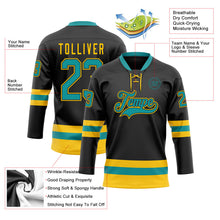 Laden Sie das Bild in den Galerie-Viewer, Uksn Individuelles Schwarz Petrol-Gelb Eishockey-Trikot mit Schnürkragen
