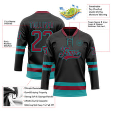 Laden Sie das Bild in den Galerie-Viewer, Uksn Individuelles Schwarz Karmesinrot-Petrol Eishockey-Trikot mit Schnürkragen

