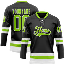 Laden Sie das Bild in den Galerie-Viewer, Uksn Individuelles Schwarz Neongrün-Weiß Eishockey-Trikot mit Schnürkragen
