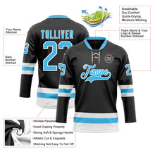 Laden Sie das Bild in den Galerie-Viewer, Uksn Individuelles Schwarz Himmelblau-Weiß Eishockey-Trikot mit Schnürkragen
