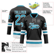 Laden Sie das Bild in den Galerie-Viewer, Uksn Individuelles Schwarz Pantherblau-Weiß Eishockey-Trikot mit Schnürkragen
