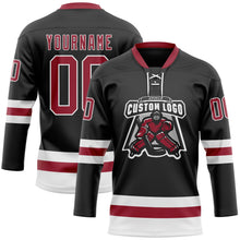 Laden Sie das Bild in den Galerie-Viewer, Uksn Individuelles Schwarz Kardinalrot-Weiß Eishockey-Trikot mit Schnürkragen
