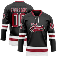 Laden Sie das Bild in den Galerie-Viewer, Uksn Individuelles Schwarz Kardinalrot-Weiß Eishockey-Trikot mit Schnürkragen

