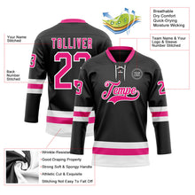 Laden Sie das Bild in den Galerie-Viewer, Uksn Individuelles Schwarz Hot Pink-Weiß Eishockey-Trikot mit Schnürkragen
