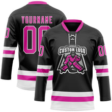Laden Sie das Bild in den Galerie-Viewer, Uksn Individuelles Schwarz Dunkelrosa-Weiß Eishockey-Trikot mit Schnürkragen
