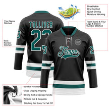 Laden Sie das Bild in den Galerie-Viewer, Uksn Individuelles Schwarz Mitternachtsgrün-Weiß Eishockey-Trikot mit Schnürkragen

