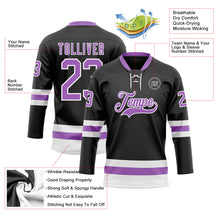 Laden Sie das Bild in den Galerie-Viewer, Uksn Individuelles Schwarz Mittelviolett-Weiß Eishockey-Trikot mit Schnürkragen
