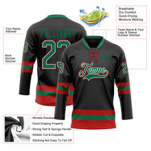 Laden Sie das Bild in den Galerie-Viewer, Uksn Individuelles Schwarz Kelly-Grün-Rot Eishockey-Trikot mit Schnürkragen
