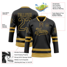 Laden Sie das Bild in den Galerie-Viewer, Uksn Individuelles Schwarz Altgold Eishockey-Trikot mit Schnürkragen
