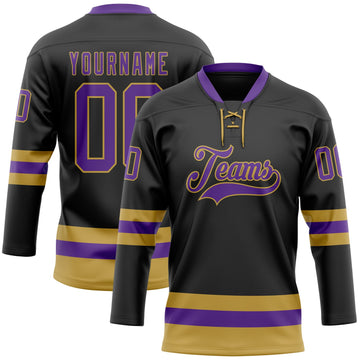 Uksn Individuelles Schwarz Violett-Altgold Eishockey-Trikot mit Schnürkragen