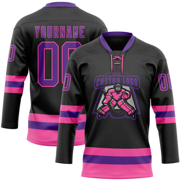 Uksn Individuelles Schwarz Violett-Pink Eishockey-Trikot mit Schnürkragen