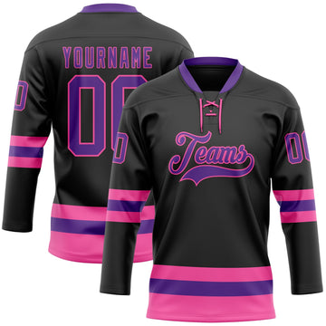 Uksn Individuelles Schwarz Violett-Pink Eishockey-Trikot mit Schnürkragen