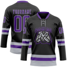 Laden Sie das Bild in den Galerie-Viewer, Uksn Individuelles Schwarz Violett-Grau Eishockey-Trikot mit Schnürkragen
