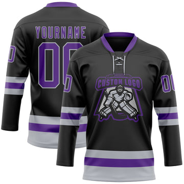 Uksn Individuelles Schwarz Violett-Grau Eishockey-Trikot mit Schnürkragen