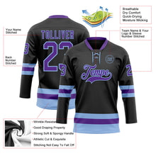 Laden Sie das Bild in den Galerie-Viewer, Uksn Individuelles Schwarz Violett-Hellblau Eishockey-Trikot mit Schnürkragen
