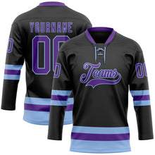 Laden Sie das Bild in den Galerie-Viewer, Uksn Individuelles Schwarz Violett-Hellblau Eishockey-Trikot mit Schnürkragen
