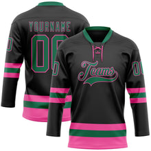 Laden Sie das Bild in den Galerie-Viewer, Uksn Individuelles Schwarz Kelly-Grün-Pink Eishockey-Trikot mit Schnürkragen
