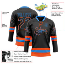 Laden Sie das Bild in den Galerie-Viewer, Uksn Individuelles Schwarz Puderblau-Orange Eishockey-Trikot mit Schnürkragen
