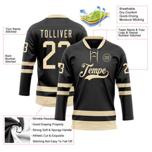 Laden Sie das Bild in den Galerie-Viewer, Uksn Individuelles Schwarz Creme Eishockey-Trikot mit Schnürkragen
