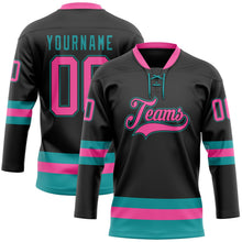 Laden Sie das Bild in den Galerie-Viewer, Uksn Individuelles Schwarz Pink-Petrol Eishockey-Trikot mit Schnürkragen

