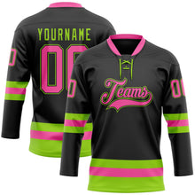 Laden Sie das Bild in den Galerie-Viewer, Uksn Individuelles Schwarz Pink-Neongrün Eishockey-Trikot mit Schnürkragen
