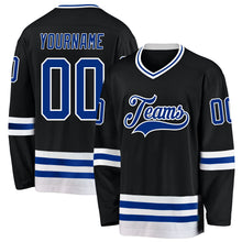 Laden Sie das Bild in den Galerie-Viewer, Uksn Individuelles Schwarz Royalblau-Weiß Eishockey-Trikot

