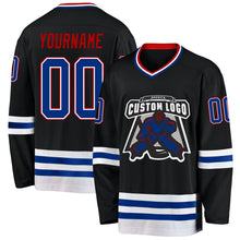 Laden Sie das Bild in den Galerie-Viewer, Uksn Individuelles Schwarz Royalblau-Rot Eishockey-Trikot
