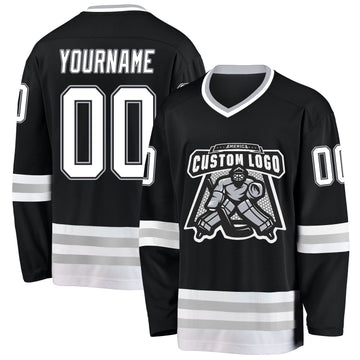 Uksn Individuelles Schwarz Weiß-Grau Eishockey-Trikot