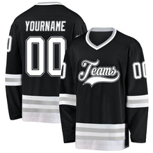 Laden Sie das Bild in den Galerie-Viewer, Uksn Individuelles Schwarz Weiß-Grau Eishockey-Trikot
