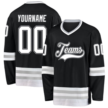 Uksn Individuelles Schwarz Weiß-Grau Eishockey-Trikot