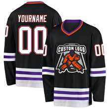 Laden Sie das Bild in den Galerie-Viewer, Uksn Individuelles Schwarz Violett-Orange Eishockey-Trikot
