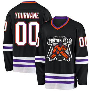 Uksn Individuelles Schwarz Violett-Orange Eishockey-Trikot