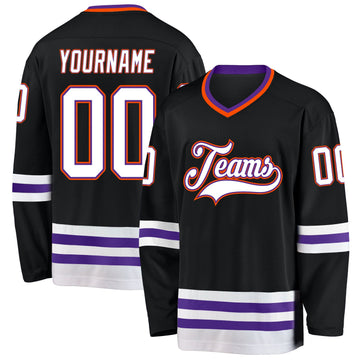 Uksn Individuelles Schwarz Violett-Orange Eishockey-Trikot
