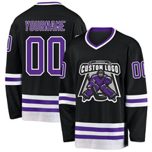 Laden Sie das Bild in den Galerie-Viewer, Uksn Individuelles Schwarz Violett-Weiß Eishockey-Trikot
