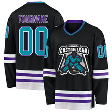 Laden Sie das Bild in den Galerie-Viewer, Uksn Individuelles Schwarz Petrol-Violett Eishockey-Trikot
