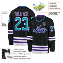 Laden Sie das Bild in den Galerie-Viewer, Uksn Individuelles Schwarz Petrol-Violett Eishockey-Trikot
