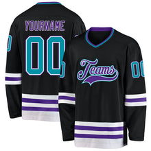 Laden Sie das Bild in den Galerie-Viewer, Uksn Individuelles Schwarz Petrol-Violett Eishockey-Trikot
