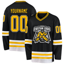 Laden Sie das Bild in den Galerie-Viewer, Uksn Individuelles Schwarz Gold-Weiß Eishockey-Trikot
