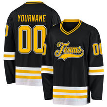 Laden Sie das Bild in den Galerie-Viewer, Uksn Individuelles Schwarz Gold-Weiß Eishockey-Trikot
